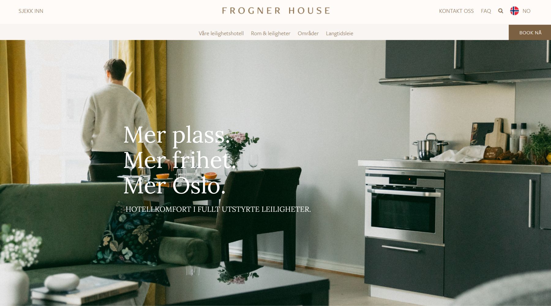 Ny forside og bookinginngang for Frogner House vist på skjerm